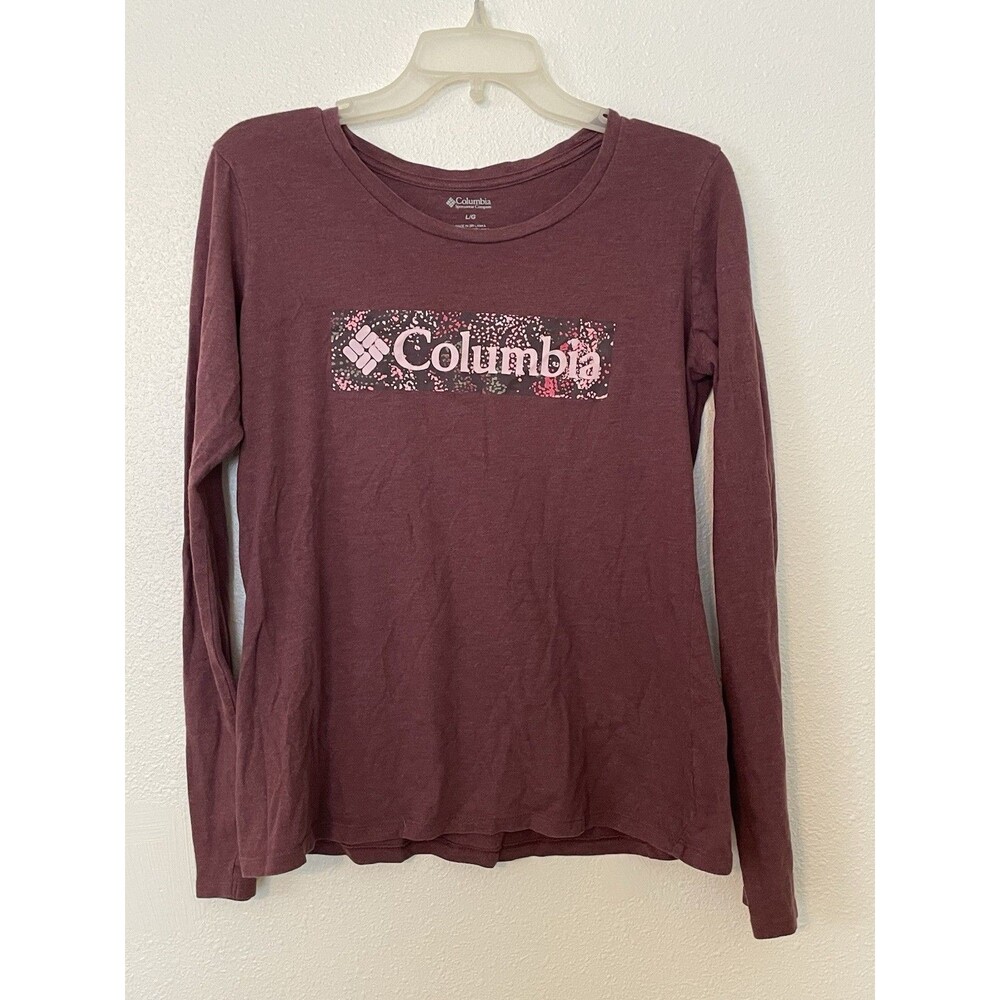 Columbia Long Sleeve Crew Neck T-Shirt Burgundy Women’s L Cotton Pullover